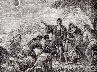 Christoph Kolumbus sagt den Bewohnern Jamaikas im Jahr 1504 die Mondfinsternis voraus von French School