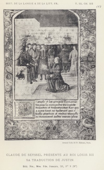 Claude De Seyssel überreicht König Ludwig XII. seine Übersetzung von Justin (Lithographie) von French School