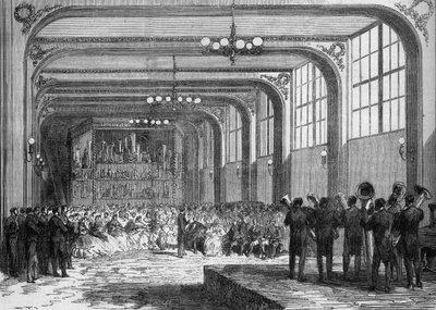 Konzert von Adolphe Sax, Erfinder des Saxophons (1814-1894), in Anwesenheit von Emir Ben Mahi Ed Din Abd El Kader (1808-1883) im Jahr 1865. von French School