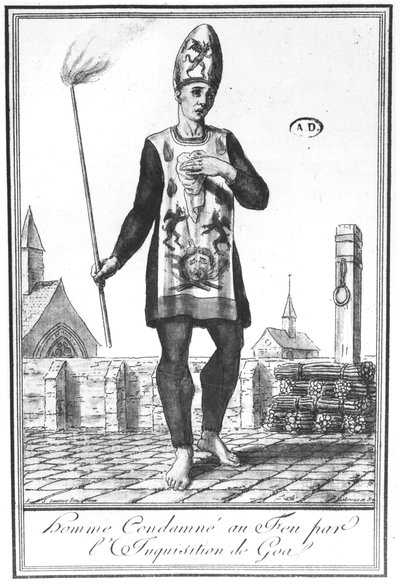 Von der Inquisition von Goa zum Verbrennen auf dem Scheiterhaufen verurteilt, spätes 18. Jahrhundert von French School