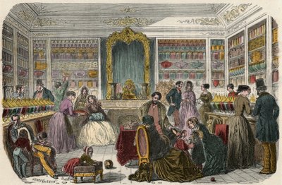 Konfiseriegeschäft in Paris im 19. Jahrhundert - Gravur in „Tableau-de-Paris“ von Edmond Texier 1852 von French School