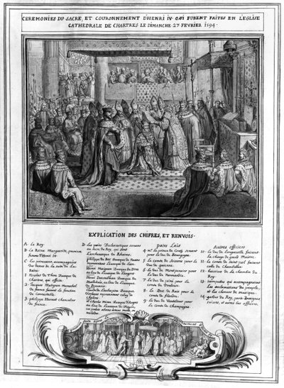 Weihe und Krönung von Henri IV (1553-1610) in der Kathedrale von Chartres am 27. Januar 1594, Ende des 16. Jahrhunderts von French School