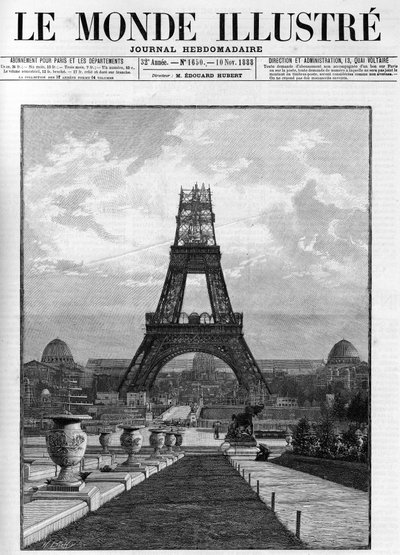 Bau des Eiffelturms (176 Meter) im Jahr 1888 in Paris von French School