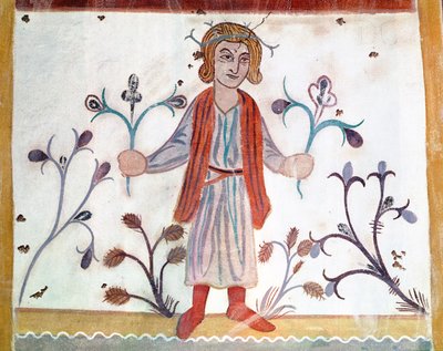 Kopie eines mittelalterlichen Originals, das den April darstellt, aus den Monatsarbeiten, aus der Chapelle de Pritz, Laval von French School
