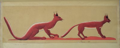Kopie eines antiken ägyptischen Wandgemäldes, das zwei Wildkatzen darstellt von French School