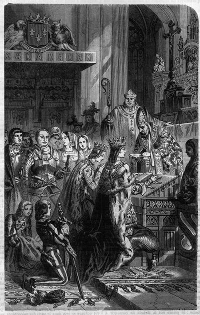 Krönung von Kaiser Otto I. (912-973) durch Papst Johannes XII. im Jahr 962 Gravur in „Histoire des Papes-King-Queen-and-Empereurs à travers les siècles“ von Maurice Lachatre von French School