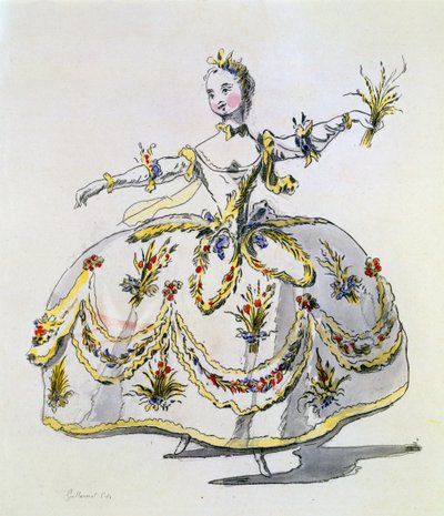 Kostümentwurf für Ceres, Faksimile von A. Guillaumot fils (handkolorierter Stich) von French School