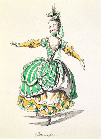 Kostümentwurf für Phrygienne, in Dardanus, einem Libretto von Leclerc de Labruere, komponiert von Jean-Philippe Rameau, Faksimile von A. Guillaumot Fils (Farbstich) von French School