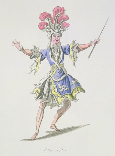 Kostümentwurf für den Magier, in Dardanus, einem Libretto von Leclerc de Labruere, komponiert von Jean-Philippe Rameau, Faksimile von A. Guillaumot Fils (Farbstich) von French School