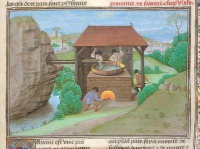 Salzschuppen mit Pfanne und Ofen, Illustration aus 