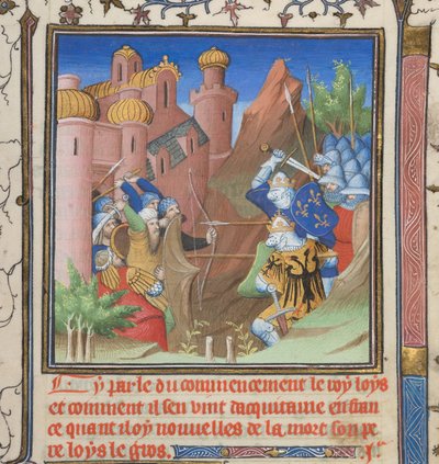 Schlacht von Ludwig VII. und seinem Vater, aus Grandes Chroniques de France von French School