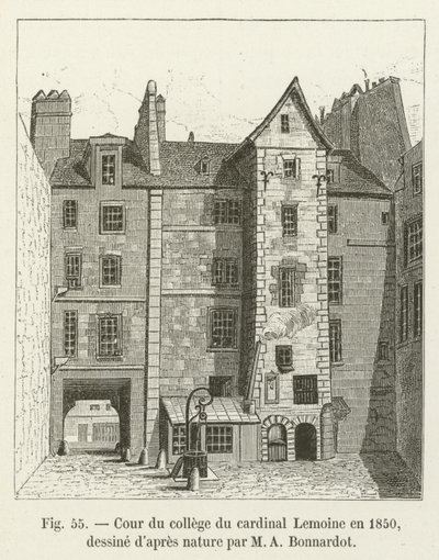 Hof des Kollegs des Kardinals Lemoine, 1850, nach der Natur gezeichnet von M. A. Bonnardot von French School