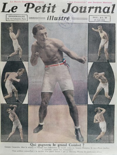 Titelblatt von Le Petit Journal mit dem Kampf zwischen Carpentier und Dempsey, 1921 von French School