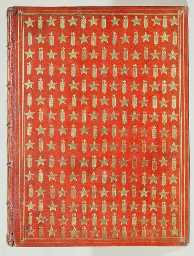 Einband eines Buches von Kardinal Mazarin, mit den Emblemen der Kardinäle Sterne und Rutenbündel, 1644 von French School