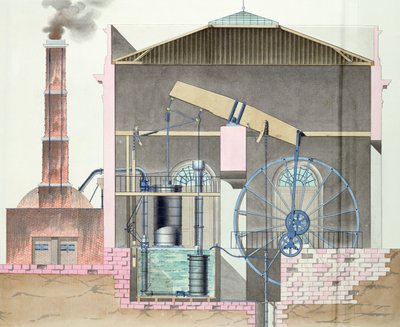 Querschnitt von Watts Dampfmaschine von French School