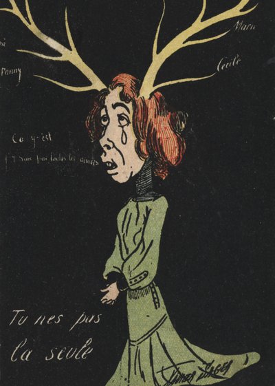 Weinende Frau mit Geweih von French School