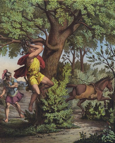 Tod von Absalom, Sohn von König David, der mit dem Kopf in den Ästen einer Eiche bei der Schlacht von Ephraims Wald gefangen wurde von French School