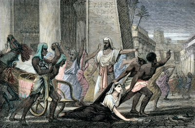 Tod von Hypatia, ermordet von Anhängern von Kyrill, Patriarch von Alexandria, Ende des 19. Jahrhunderts (Gravur) von French School