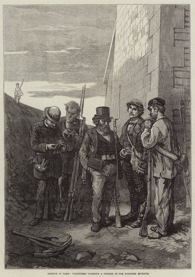Verteidigung von Paris, Freiwillige bewachen eine Pforte der befestigten Umfriedung (Stich) von French School
