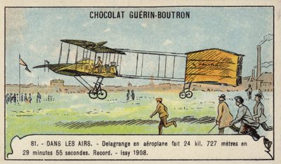 Delagrange macht einen rekordbrechenden Flug mit dem Flugzeug über 24 Kilometer in 29 Minuten und 55 Sekunden, Issy, Frankreich von French School
