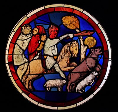 Darstellung von Hiob, der seine Herde verliert, aus der Ste Chapelle, Bay D von French School