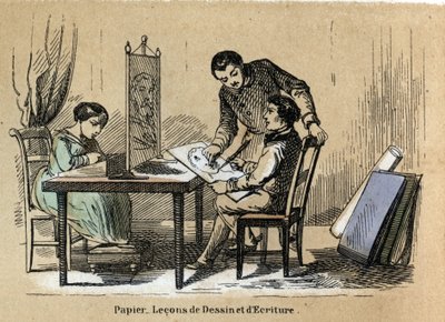 Beschreibung der verschiedenen Produkte und Verwendungen von Papier: Ein Zeichen- und Schreibkurs. (Le papier et ses produits) von French School