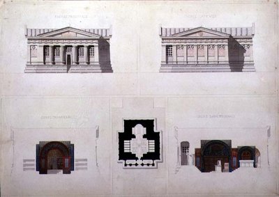 Entwurf für ein Mausoleum im griechischen Wiederbelebungsstil, ca. 1835 von French School