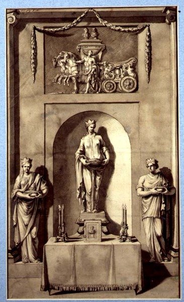 Entwurf für eine Skulpturennische mit Apollo und seinem Wagen, ca. 1760 von French School