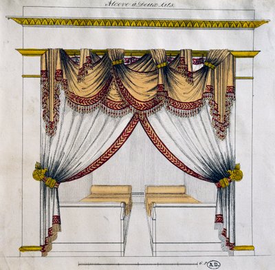 Entwurf einer Nische mit zwei Betten (Erste Empire-Periode), Illustration, Frankreich von French School