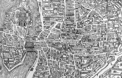 Detail aus einer Karte von Paris zur Zeit von Heinrich II., zeigt das Quartier des Ecoles, 1552 von French School