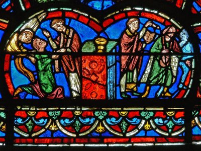 Detail eines Fensters, das das Jüngste Gericht darstellt von French School