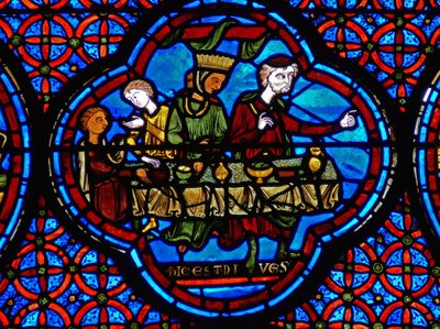 Detail eines Fensters, das das Gleichnis von Lazarus und Dives darstellt (Detail) von French School