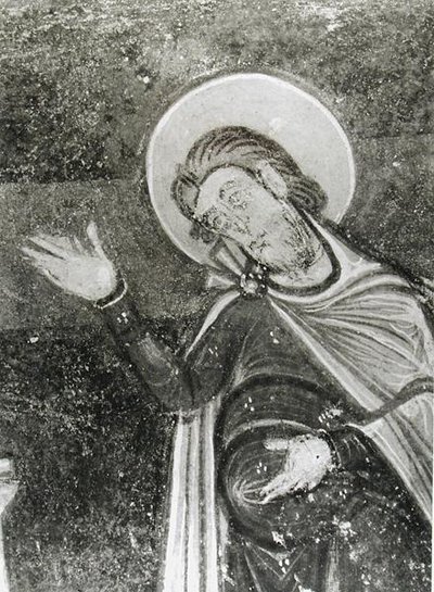 Detail von St. Savin, aus einem Fresko, das St. Savin und St. Cyprien zeigt, wie sie von den Bestien befreit werden, ca. 1100 (Fresko) von French School