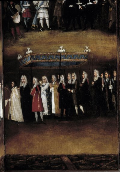 Detail eines Bildschirms aus dem 18. Jahrhundert, verwendet für das Fest Gottes (oder Fest des Allerheiligsten Sakraments) von French School