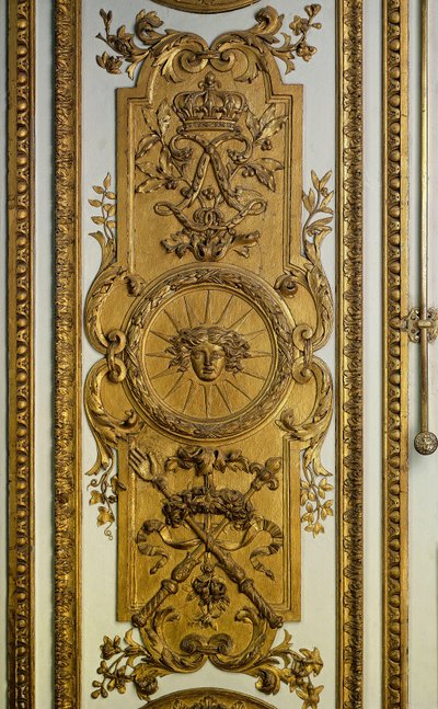 Türholz des Venus-Salons mit Sonne und Zepter. 17. Jahrhundert von French School