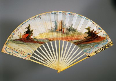 Doppelseitiger Handfächer mit pastoraler Szene, Elfenbein- und Silberrippen, ca. 1760, Rückseite von French School