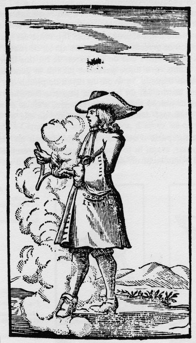 Rutengänger mit ablenkender Wünschelrute - Rhabdomantie - Erklärung der Rute in „La Physique occulte, ou Traité de la baguette divinatoire“ - Paris 1693 von Abbe de Vallemont (Pierre Le Lorrain) Physiker, Numismatiker und französischer Literat des 17. Jahr von French School