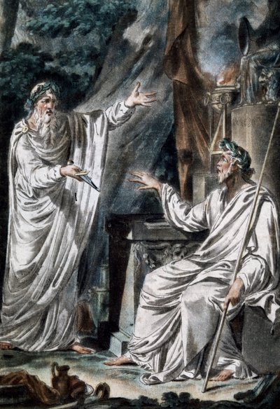 Druiden, Bühnenkostüme, Gravur. Frankreich von French School