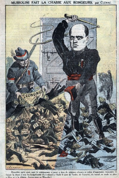 Duce Benito Mussolini jagt die Körper und Gesellschaften, die den Staatshaushalt beginnen von French School