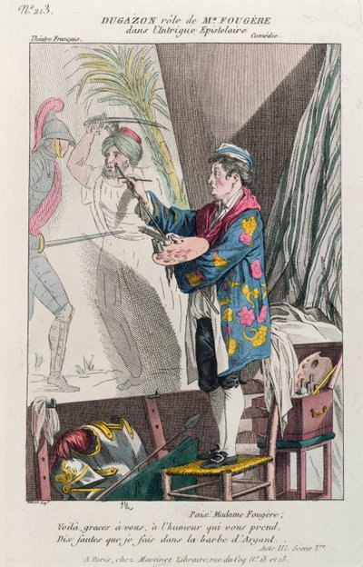 Dugazon in der Rolle des Malers Fougère in Intrigue Epistolaire, aufgeführt in Paris am Théâtre Français, 1799 von French School