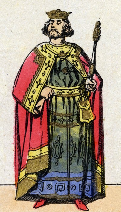 Dynastie der Kapetinger: Porträt von Ludwig VI dem Dicken (1081-1137), König der Franken von 1108 bis 1137. Epinal-Bild aus dem späten 19. Jahrhundert. Private Sammlung von French School