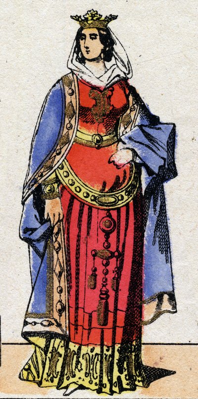 Karolingische Dynastie: Porträt von Bertrade oder Berthe von Laon, bekannt als Berthe mit dem großen Fuß, Königin der Franken, Ehefrau von Pippin dem Kurzen von French School