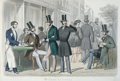 Elegante junge Männer auf der Terrasse eines Cafés, 1857 von French School