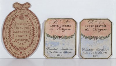 Eintrittskarten für die Gesellschaft der Freunde der Verfassung in Dax, 1792 und 1793 (gedrucktes Papier) von French School