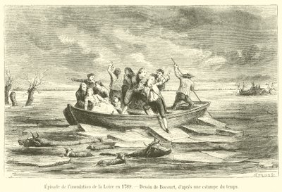 Episode der Überschwemmung der Loire im Jahr 1789 von French School
