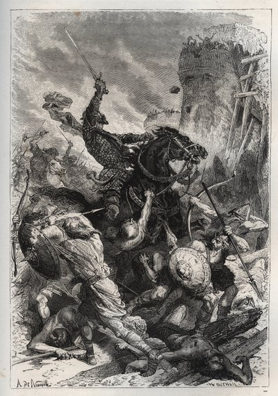 Eudes (Odo) (860-898), König der Franken, führt die Schlacht gegen die Normannen und verteidigt Paris siegreich (860-887) - Eudes (852-898) in der Schlacht gegen die Normannen - „Die Geschichte Frankreichs erzählt meinen Enkeln“ - von Francois Guizot - 187 von French School