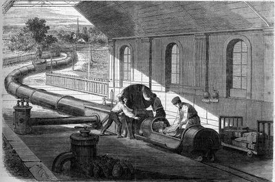 Erfahrung mit dem Transport von Post mit atmosphärischen Röhren, England von French School