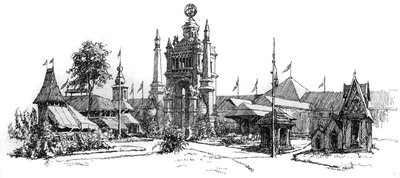 Weltausstellung in Antwerpen (Belgien) 1885: Ansicht der Gebäude der Ausstellung. Gravur in „Le Monde Illustre“, 22. August 1885 von French School