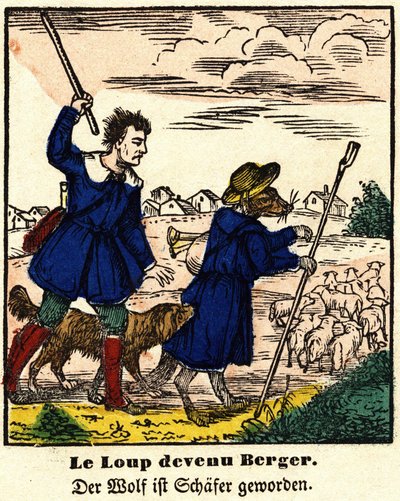 Fabeln von La Fontaine: Der Wolf wurde Schäfer (Bild von Epinal, erste Hälfte des 19. Jahrhunderts) von French School