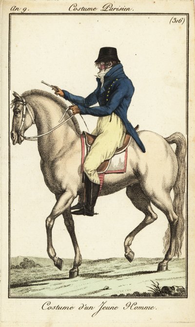 Modischer junger Mann oder Incroyable zu Pferd von French School